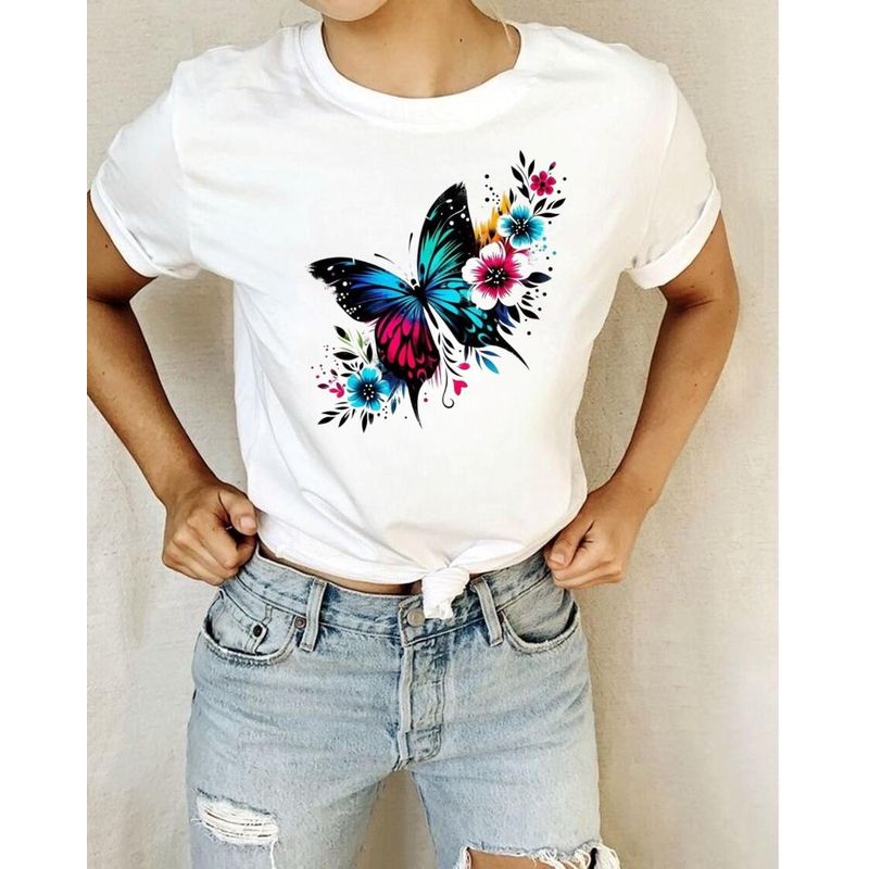 FLORESA - Camiseta Mujer Manga Corta Cuello Redondo Floresa