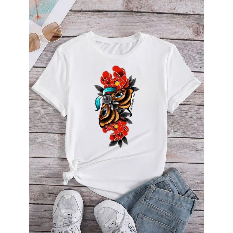 FLORESA - Camiseta Mujer Manga Corta Cuello Redondo Floresa