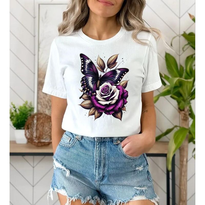 FLORESA - Camiseta Mujer Manga Corta Cuello Redondo Floresa
