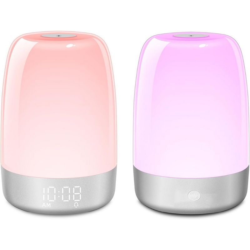GENERICO - Lámpara de Noche LED RGB con Reloj Despertador Digital Sensor Táctil