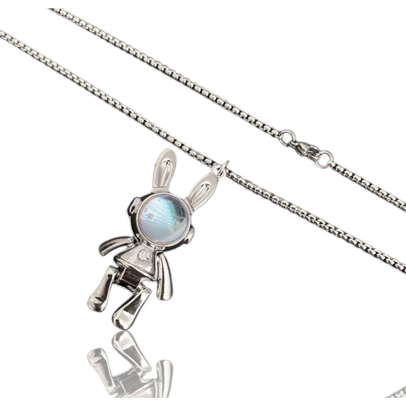 GENERICO - Collar Cadena Con Dije Conejo Astronauta En Acero Inoxidable + Caja