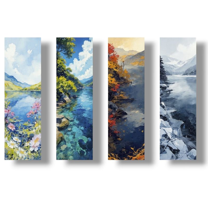 GENERICO - Lienzo Cuadros Decorativos Ritmo Estacional Set X4 60x18Cm CU