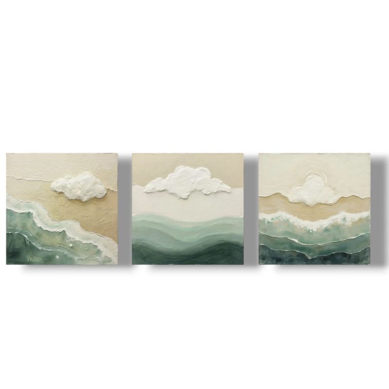GENERICO - Lienzo Cuadro Tríptico Océano Minimalista Set X3 34X34Cm CU