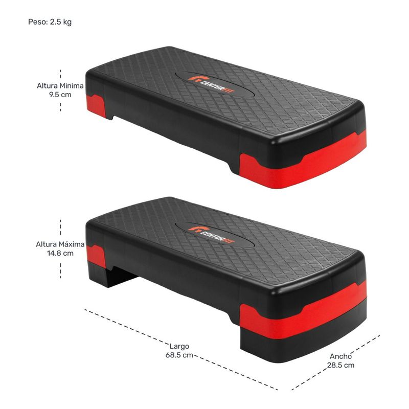 CENTURFIT - Step Banco Aerobics Fitness Crosfit Ajustable Color Rojo