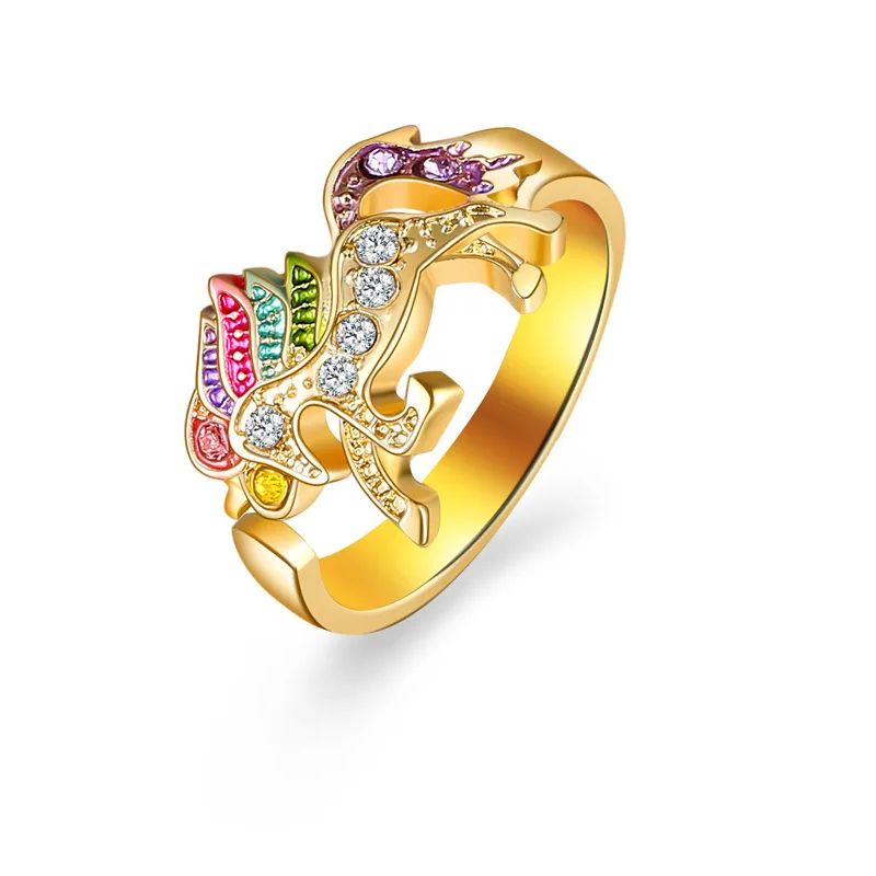 GENERICO - Anillo Ajustable Multicolor Unicornio Para Mujer Dorado