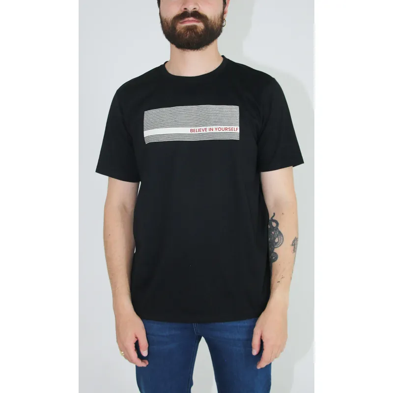 L Y H - T-Shirt Para Hombre Manga Corta Negro Marca L&H