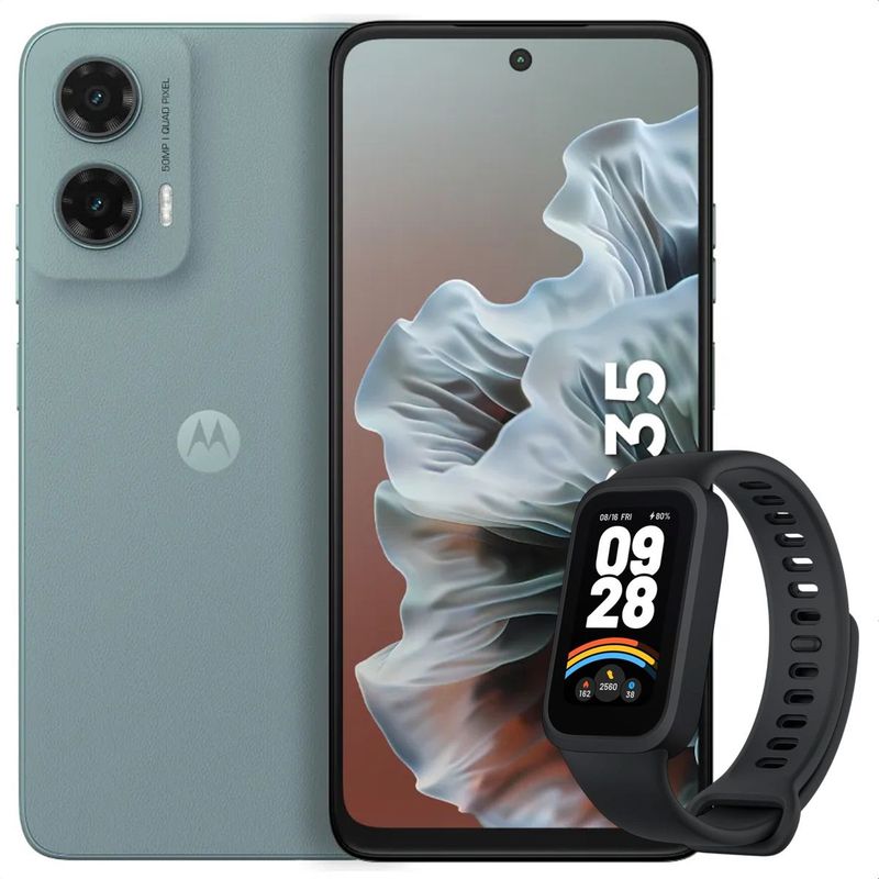 MOTOROLA - Celular Motorola Moto G35 5G 256GB /4GB Gris + Band 9 Active Blk