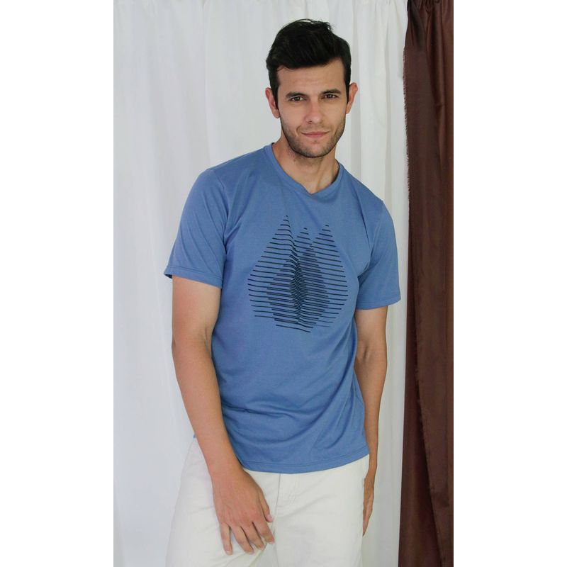 L Y H - T-Shirt Para Hombre Azul Marca L&H