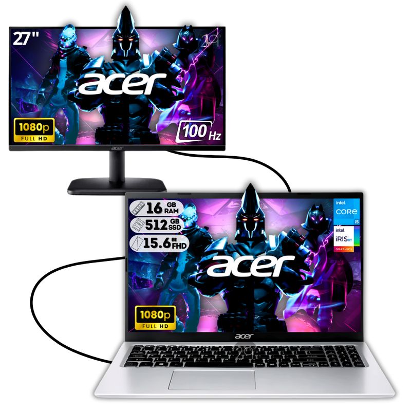 ACER - PORTATIL DELL INTEL CORE I5 1235U SSD 512GB RAM 16GB LED 156 + MONITOR ACER 27 FHD
