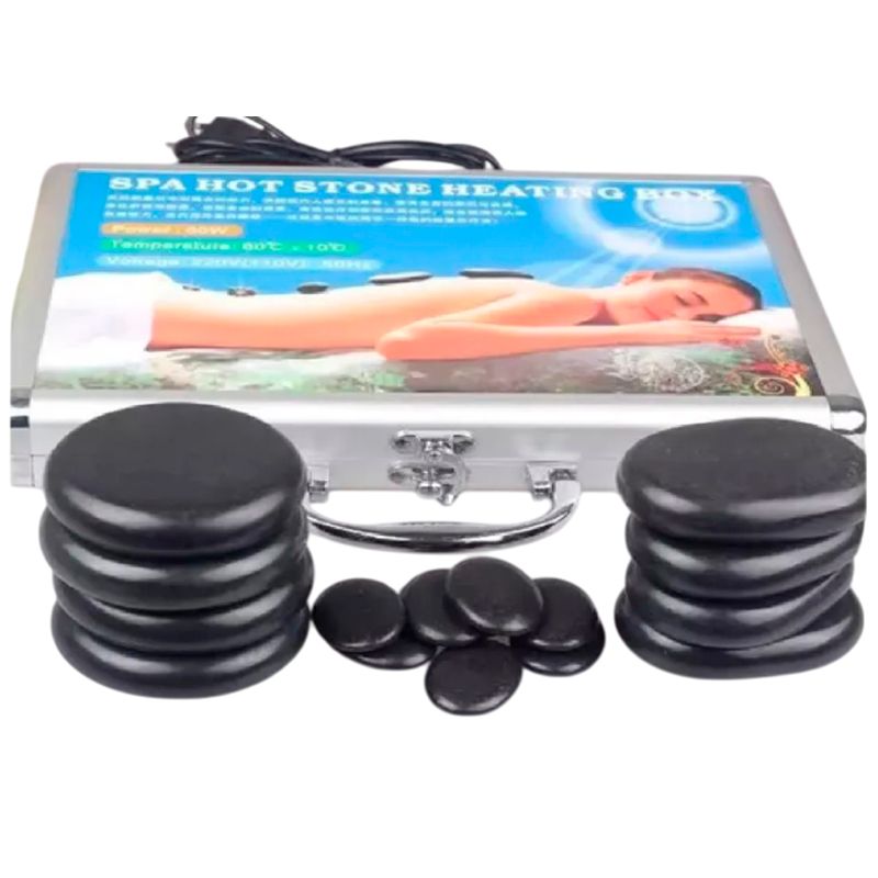 GENERICO - Kit Piedras Calientes Volcanicas + Maletin Calentador