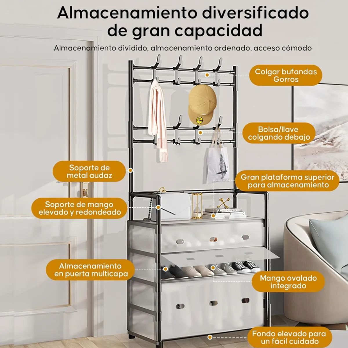 GENERICO - Zapatero Perchero Organizador Metalico Guardapolvo 4 Niveles