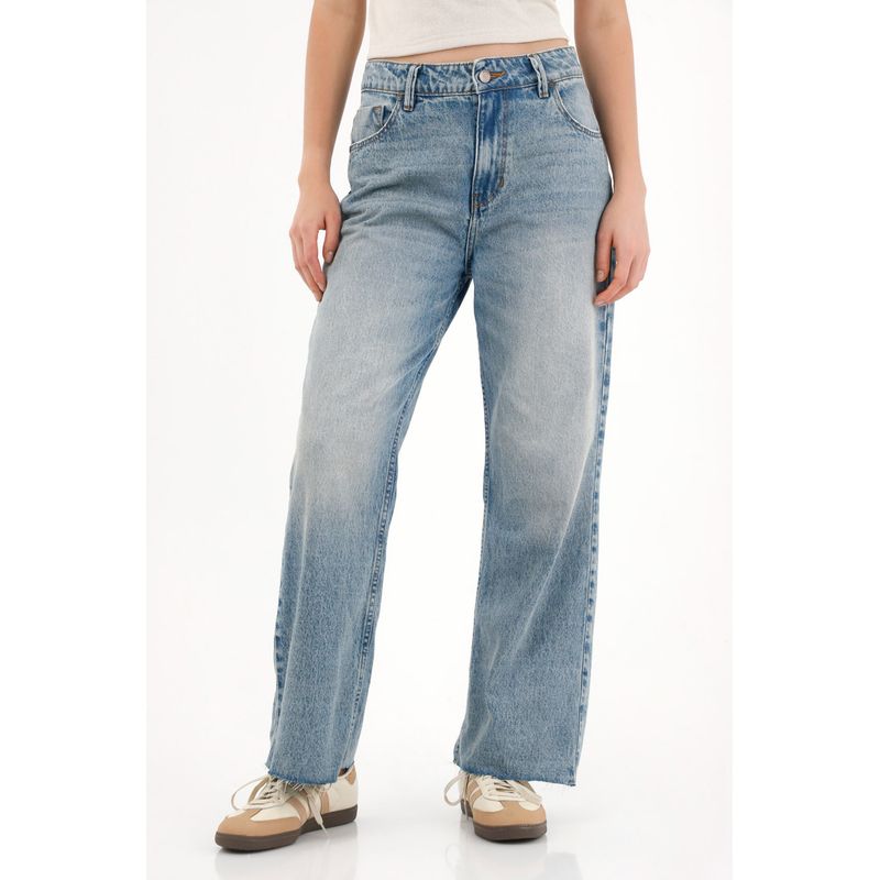 TOPMARK - Jean Flare tono medio con bota al corte para mujer