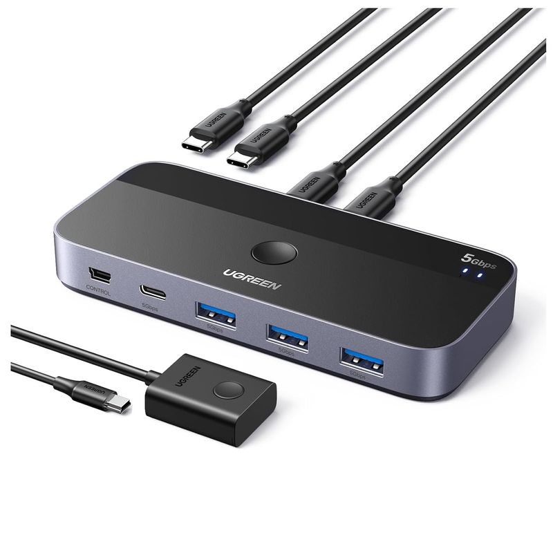 UGREEN - Interruptor USB-C De 2 Entradas y 4 Salidas USB Switch Hub Para 2 PC