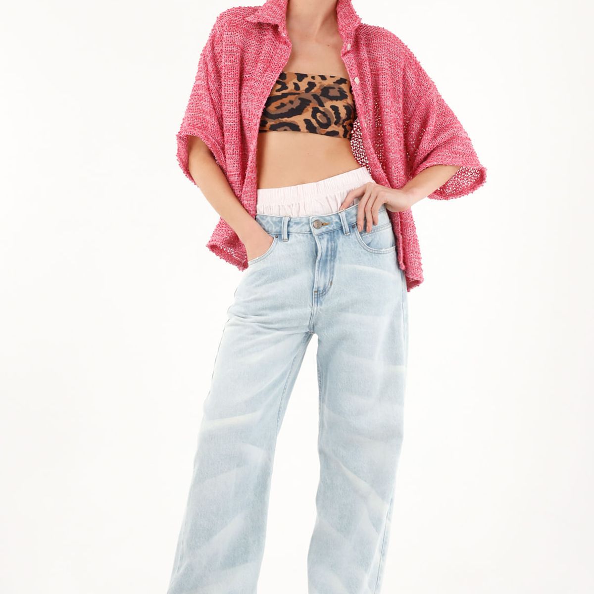 TENNIS - Camisa rosada en tela tipo tweed para mujer