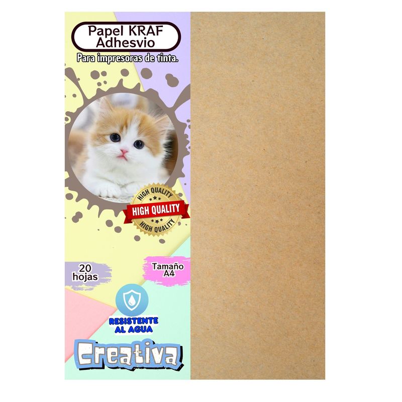 GENERICO - Papel Kraf con Adhesivo A4 imprimible y resistente al agua x 20 hojas