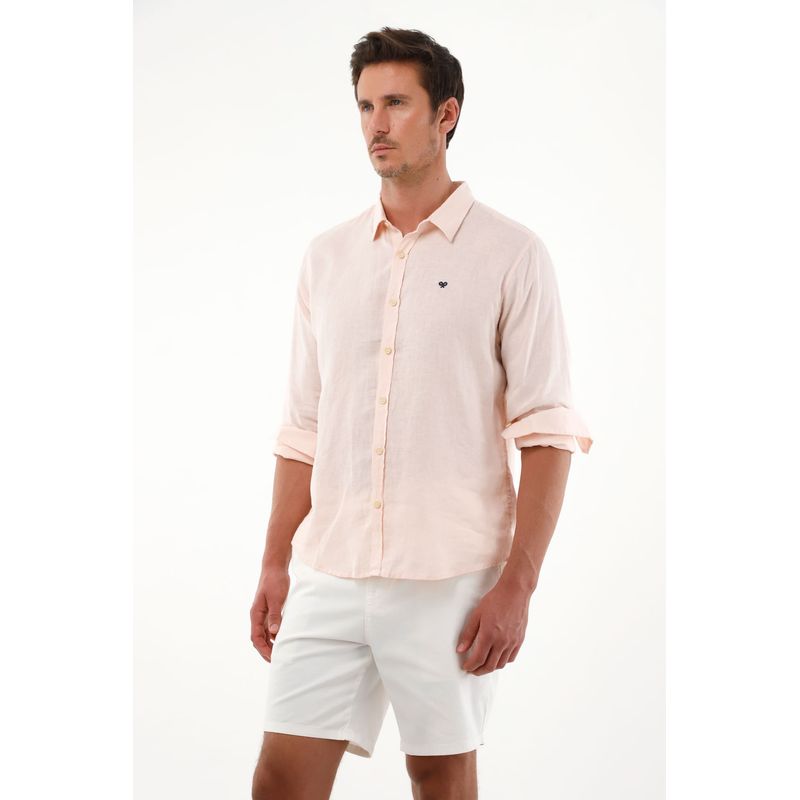 TENNIS - Camisa rosada en lino para hombre