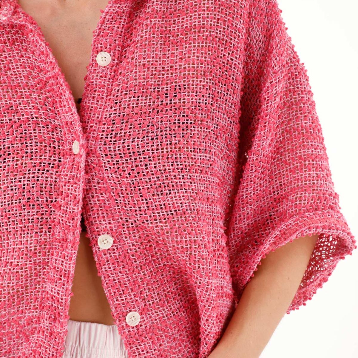 TENNIS - Camisa rosada en tela tipo tweed para mujer