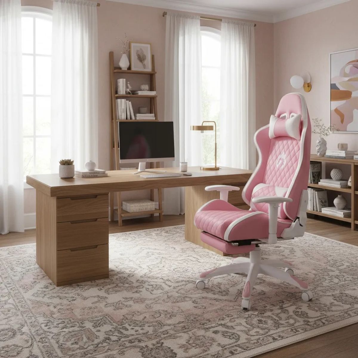 ZER - Silla Gamer Profesional Oficina Waifu 2 Cojines 180º 2D  Rosado