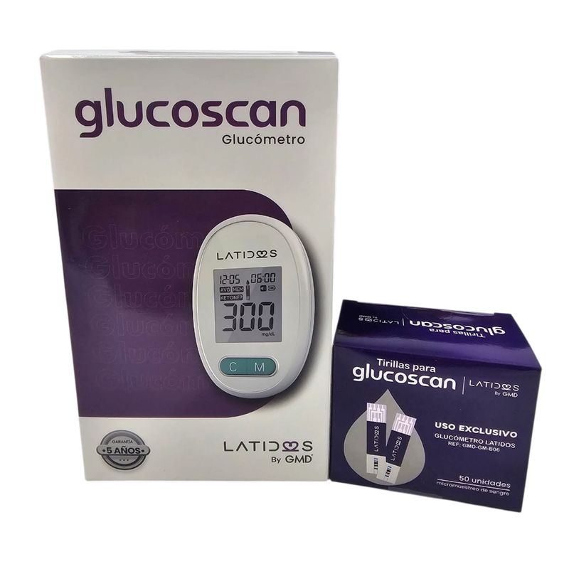 GMD - GLUCOMETRO GLUCOSCAN CON 50 TIRAS 50 LANCETAS