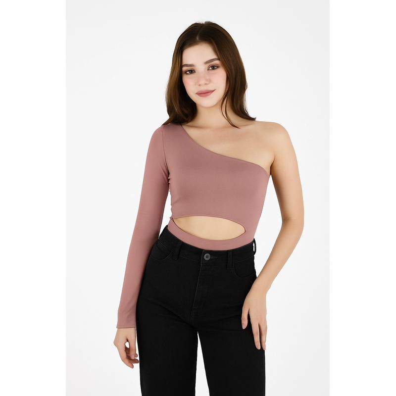 MOLGOA - Body para Mujer Escote Asimétrico Manga Larga - The Capri Cocoa