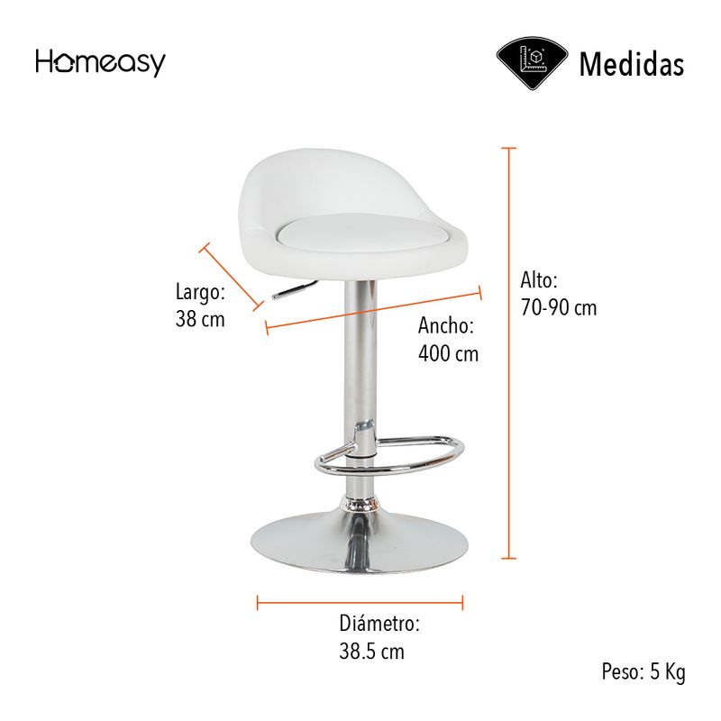 STAY ELIT - SET DE 2 SILLAS BUTACO ALTAS GIRATORIAS ACOLCHONADA PARA BARRA COLOR BLANCO