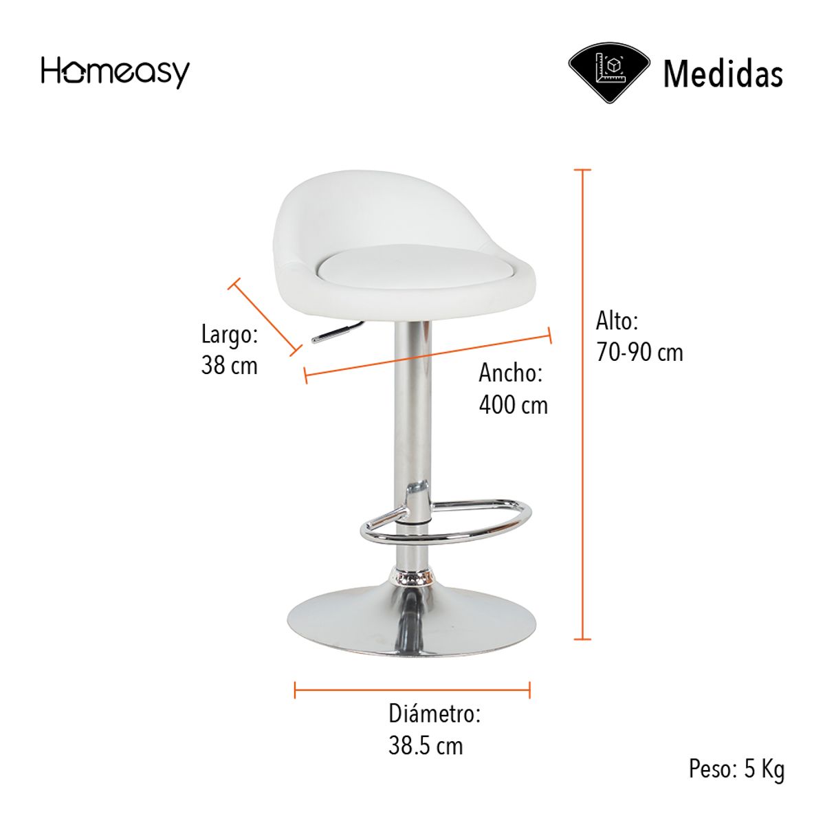 STAY ELIT - SET DE 2 SILLAS BUTACO ALTAS GIRATORIAS ACOLCHONADA PARA BARRA COLOR BLANCO