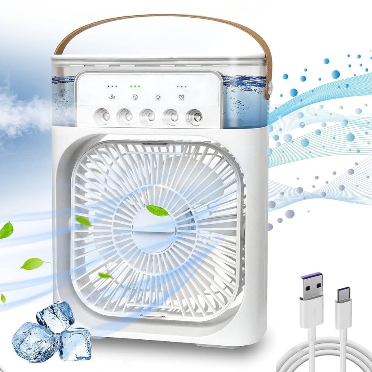 GENERAL - Ventilador Humificador Multidireccional Luz LED Portatil CX-68 Blanco