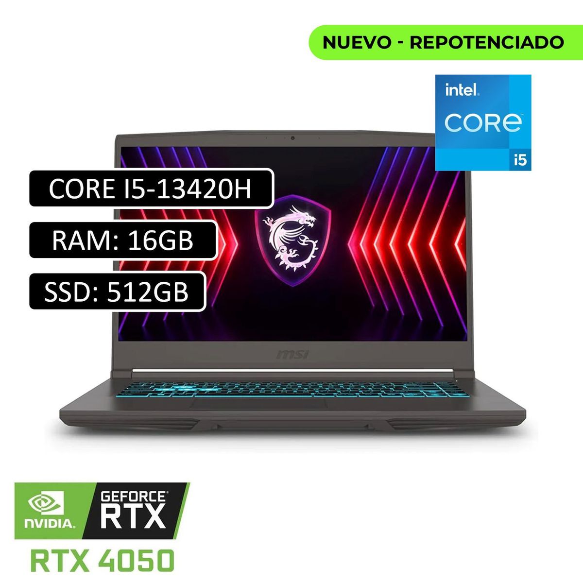 MSI - PORTATIL MSI THIN 15 INTEL CORE I5 13420H RAM 16GB SSD 512GB RTX 4050 6GB