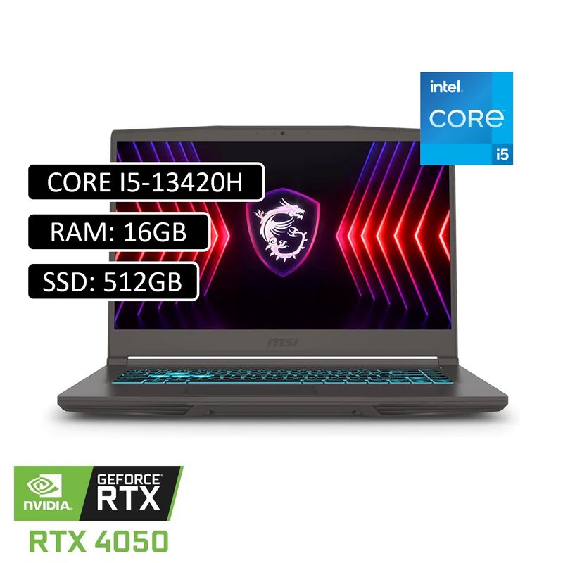 MSI - PORTATIL MSI THIN 15 INTEL CORE I5 13420H RAM 16GB SSD 512GB RTX 4050 6GB
