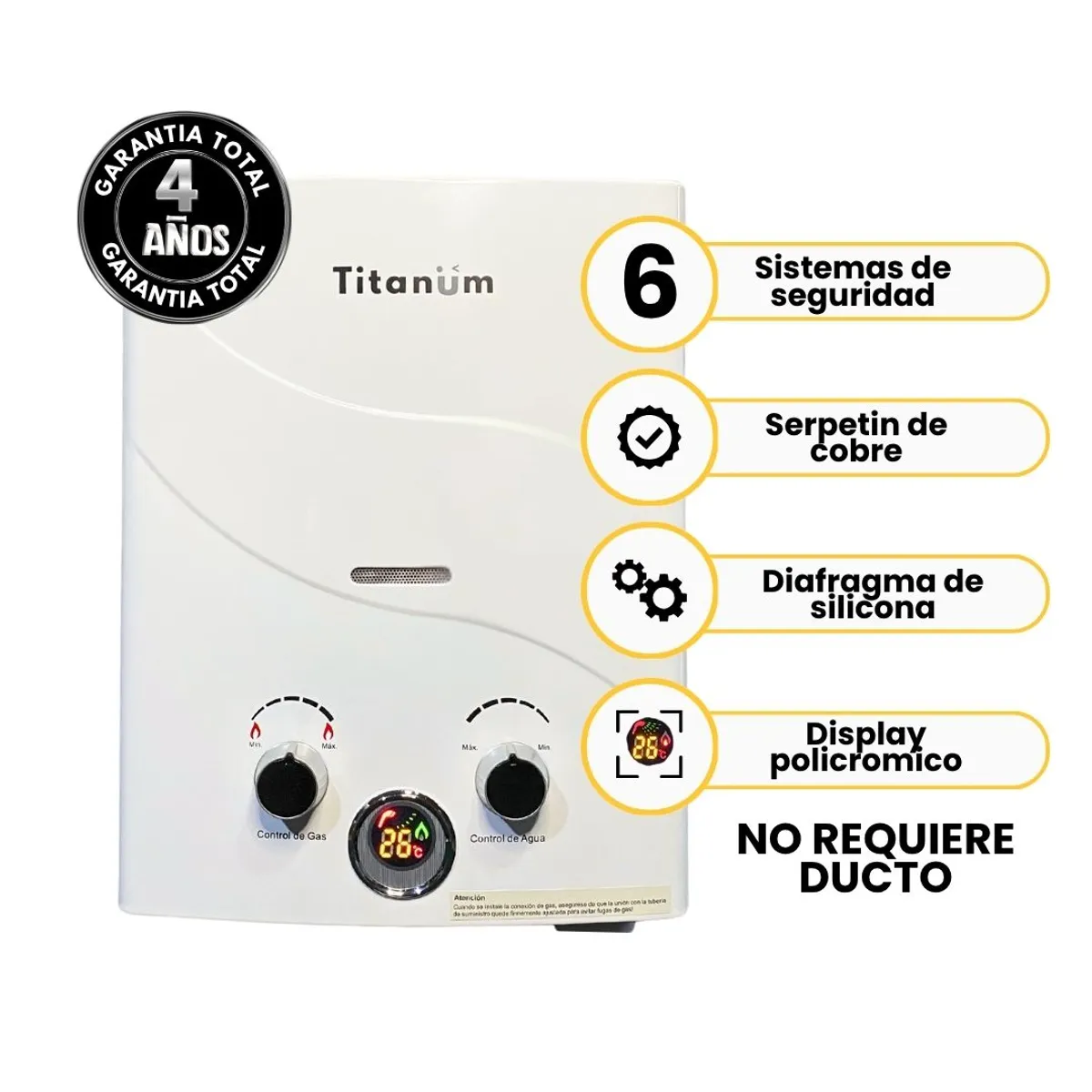 COLTITANUM - Calentador de Agua de Paso Gas Natural 5.5 Litros - Titanum