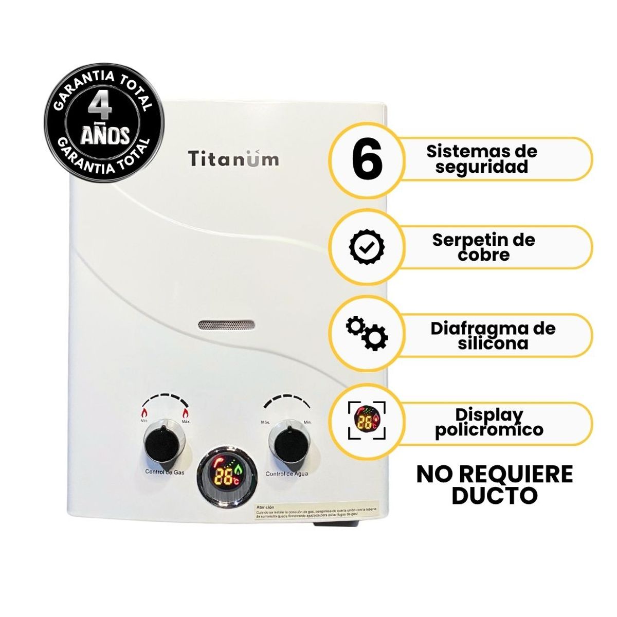 COLTITANUM - Calentador de Agua de Paso Gas Natural 5.5 Litros - Titanum