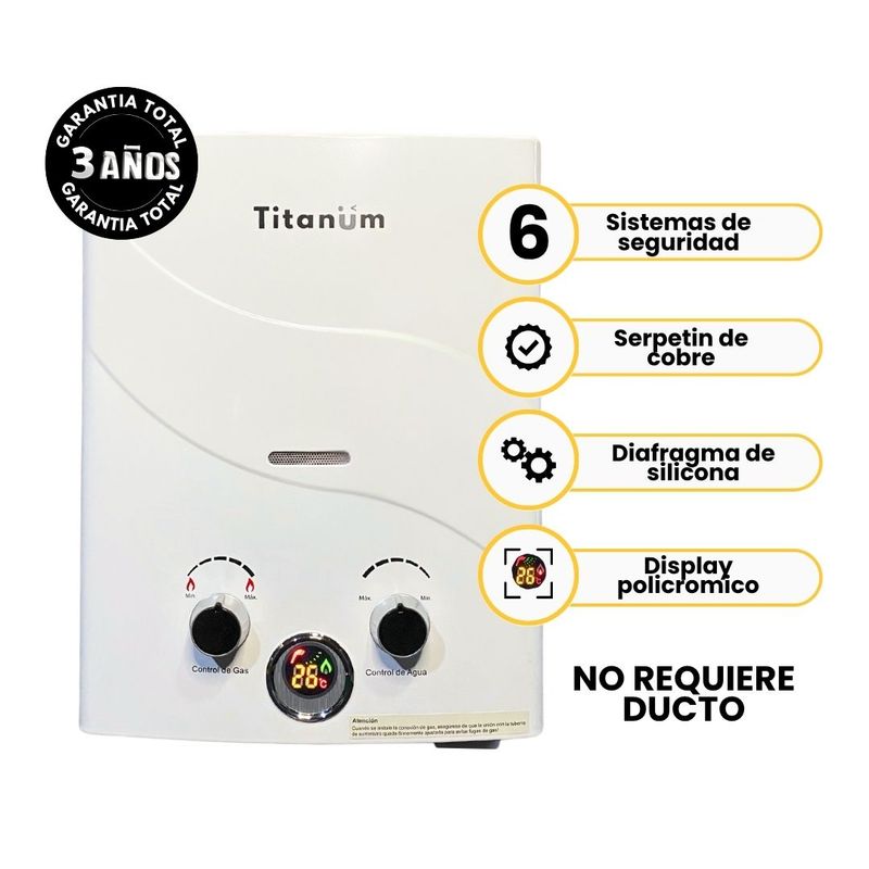 COLTITANUM - Calentador de Agua de Paso Gas Natural 5.5 Litros - Titanum