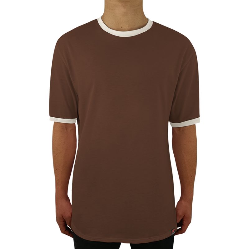 FUERA DEL MOLDE - Camiseta Clásica Básica Premium Bicolor Unisex Café Hueso