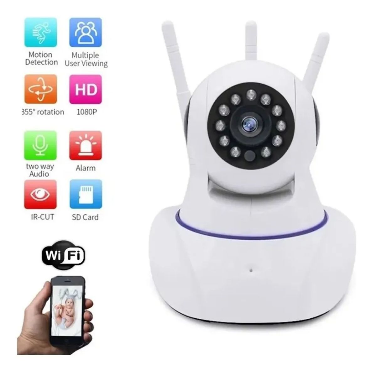 SKY - Camara Ip Wifi Vision Nocturna 2mpx 3 Antenas Lee Micro