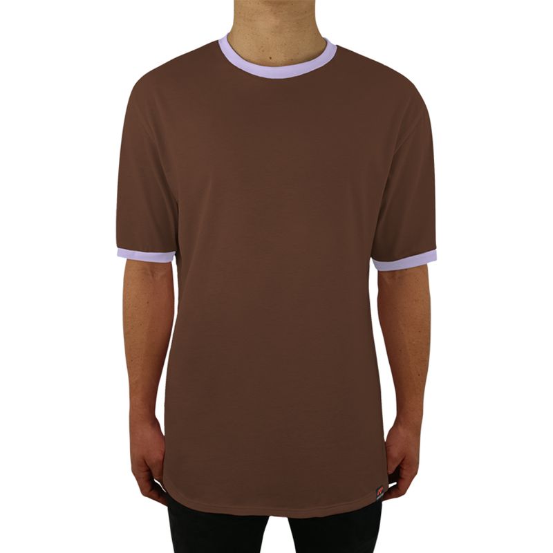 FUERA DEL MOLDE - Camiseta Clásica Básica Premium Bicolor Unisex Café Lila