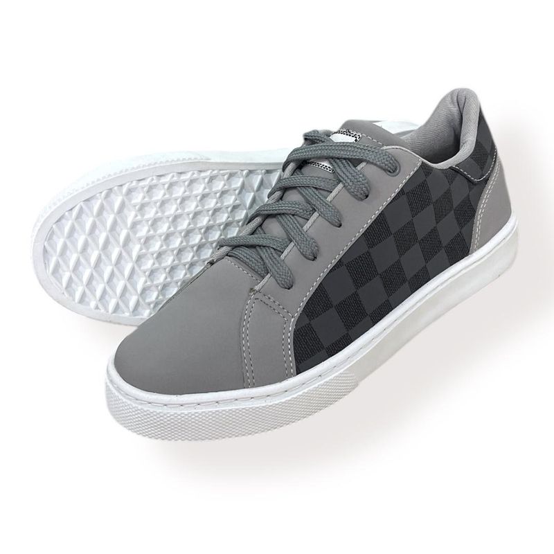 XIAN SHOES - mocasin cordones hombre cuadros gris C15