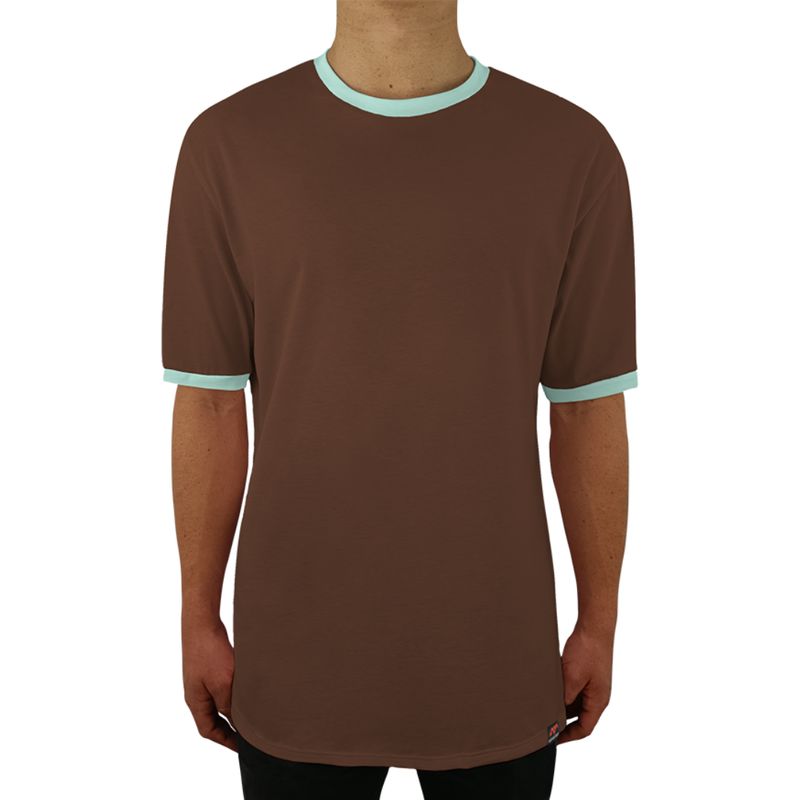 FUERA DEL MOLDE - Camiseta Clásica Básica Premium Bicolor Unisex Café Verde Menta