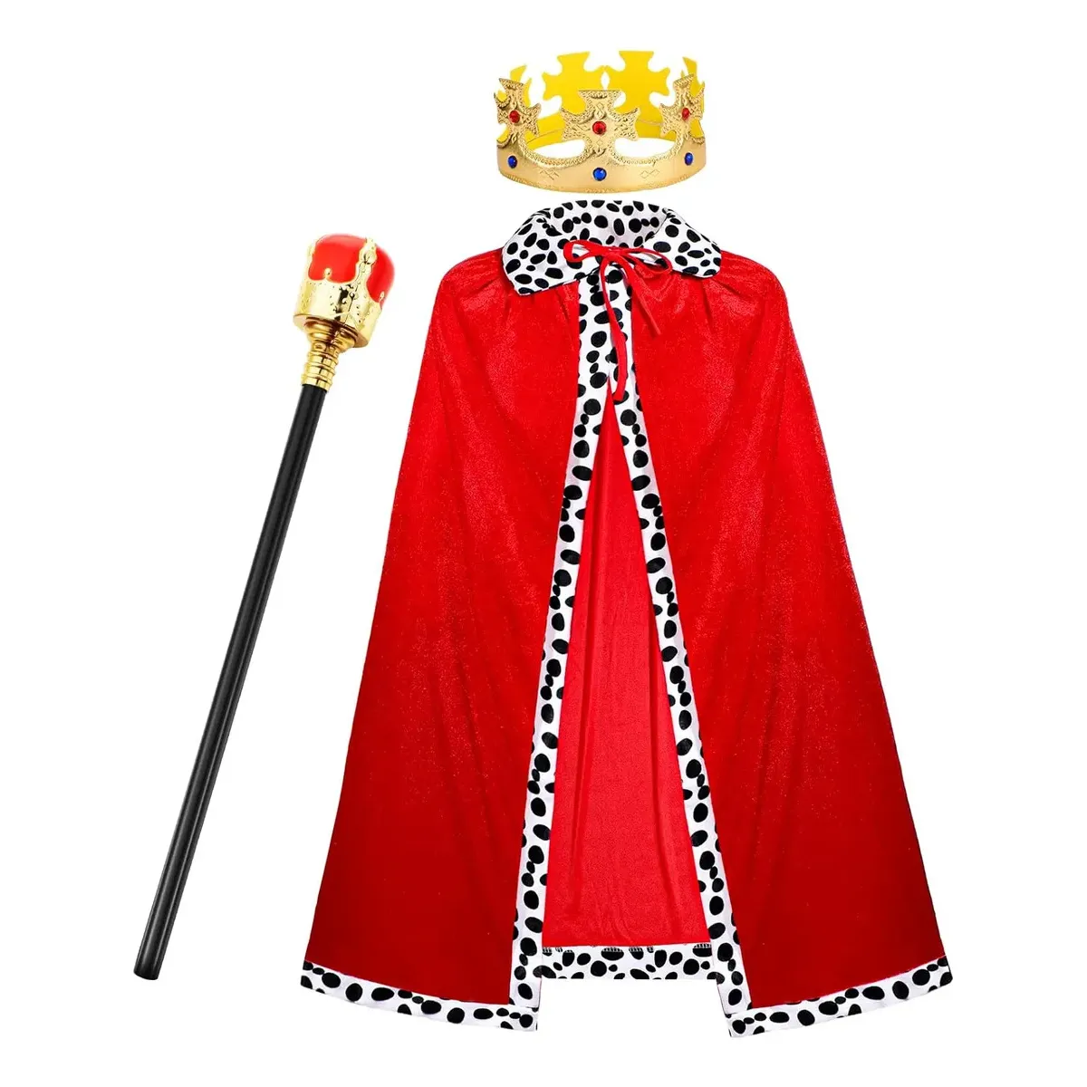 GENERICO - Disfraz De Reina Rey Príncipe Capa Corona Cetro Cosplay