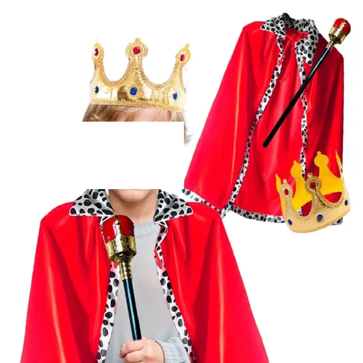 GENERICO - Disfraz De Reina Rey Príncipe Capa Corona Cetro Cosplay