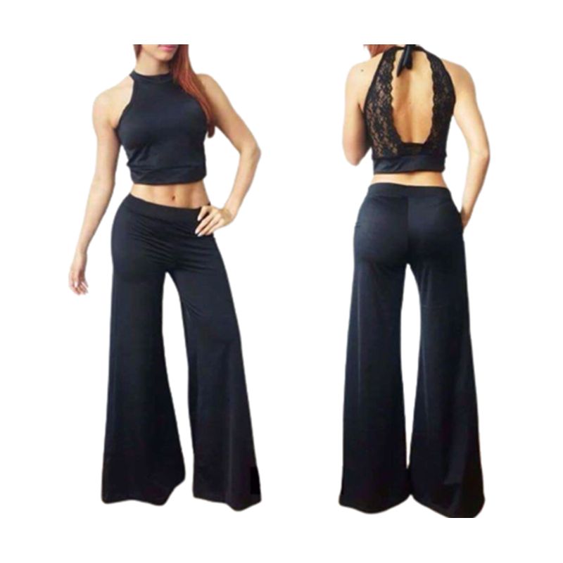 VIA7 - Conjunto de pantalon licrado bota recta y blusa encaje