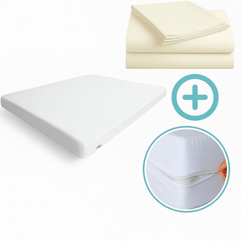 GENERICO - Set Colchón Corral + Forro Antifluido + Sábana Beige Algodon