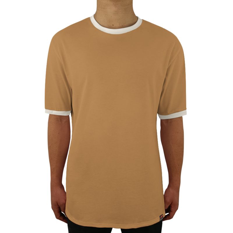 FUERA DEL MOLDE - Camiseta Clásica Básica Premium Bicolor Unisex Camel Hueso