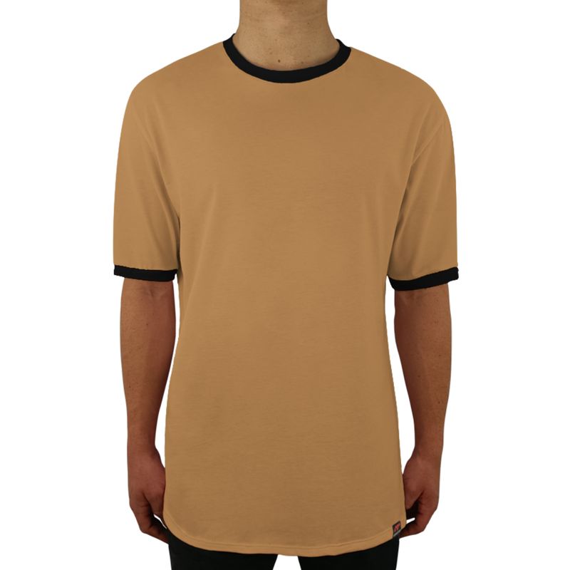 FUERA DEL MOLDE - Camiseta Clásica Básica Premium Bicolor Unisex  Camel Negro