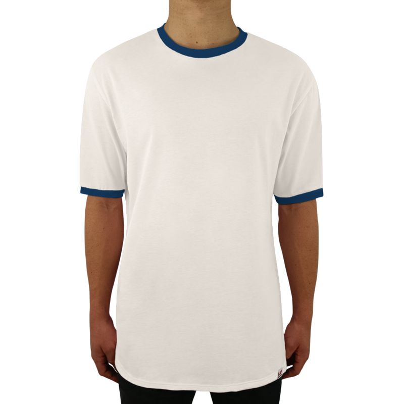FUERA DEL MOLDE - Camiseta Clásica Básica Premium Bicolor Unisex Hueso Azul Cobalto