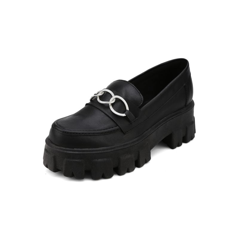 SEVENTEEN - MOCASINES NEGROS CON HERRAJE PLATA SEVENTEEN DACEY