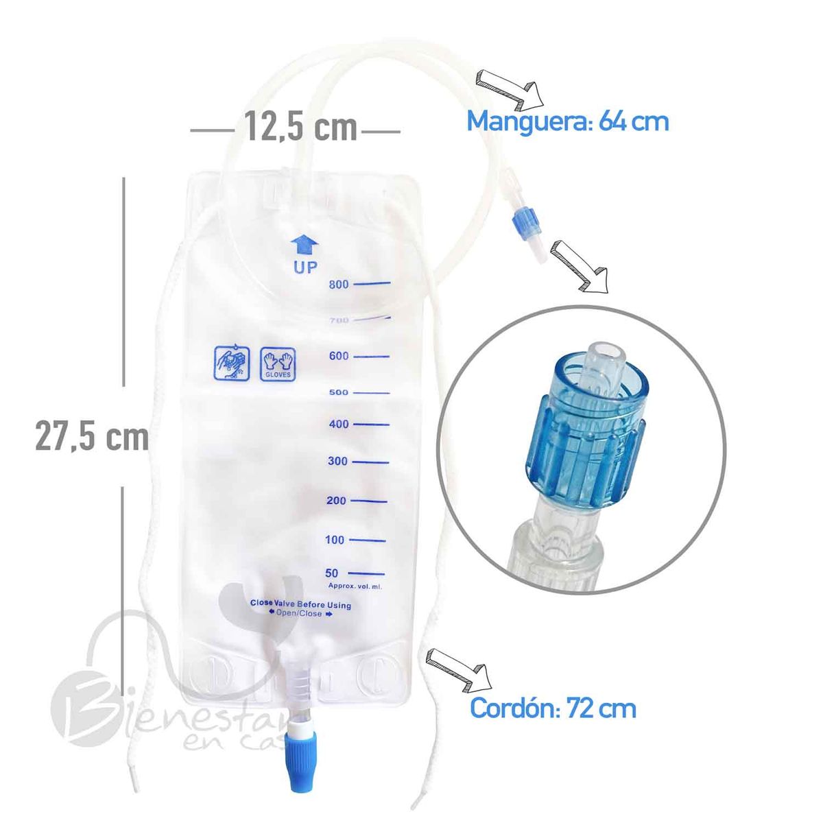 GENERICO - Bolsa De Drenaje Hospitalaria Rx Line 800ml Nefrostomía y Drenaje Biliar