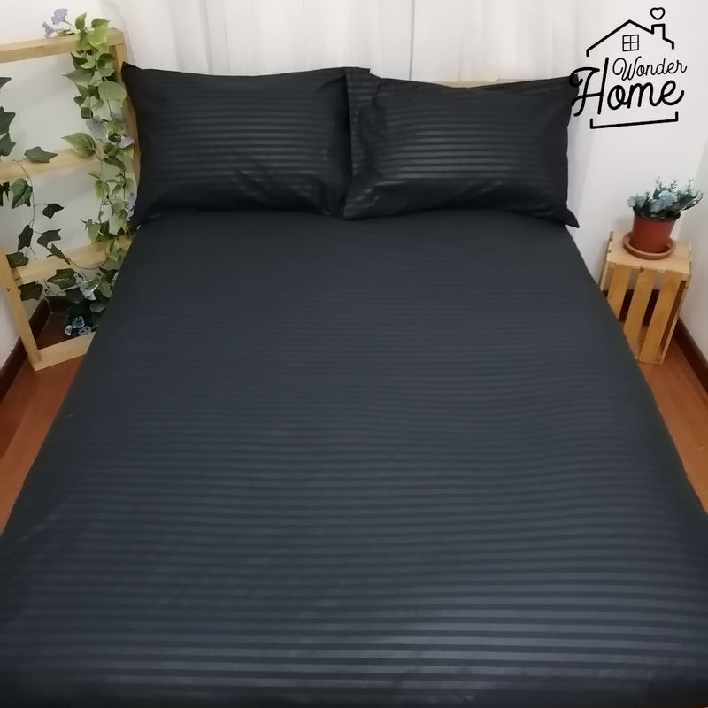 WONDER HOME - Sábana ajustable + 2 fundas negro Cama Doble