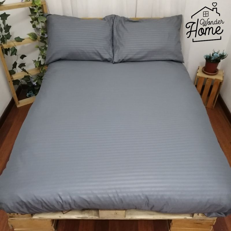 WONDER HOME - Sábana ajustable + 2 fundas gris Cama King microfibra suave