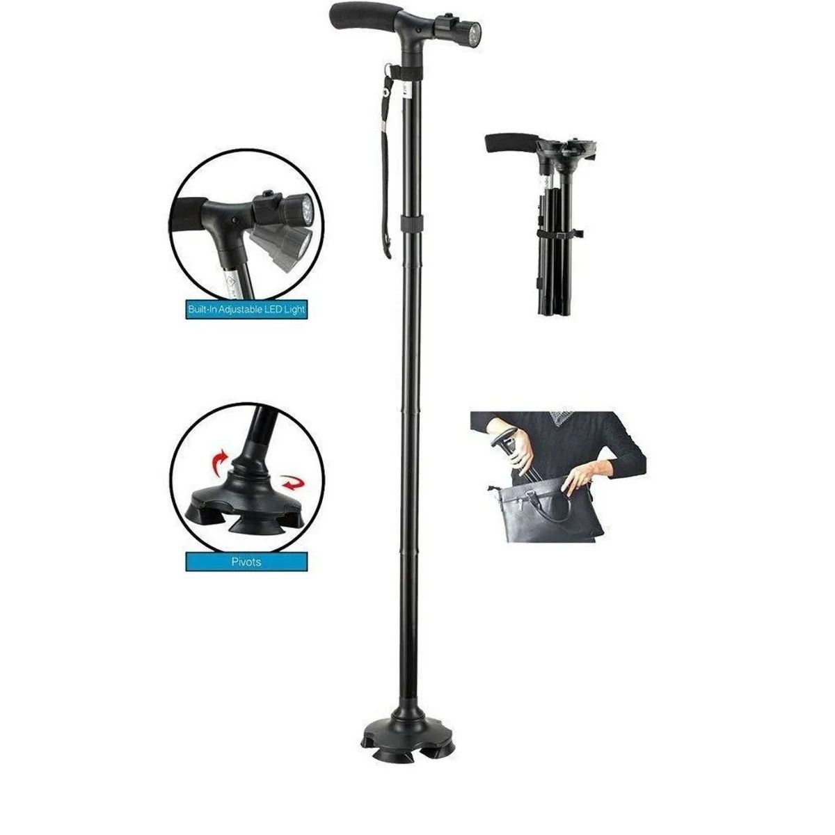 SKY - Trusty Cane Baston Ortopedico Plegable Con Linterna Luz Led