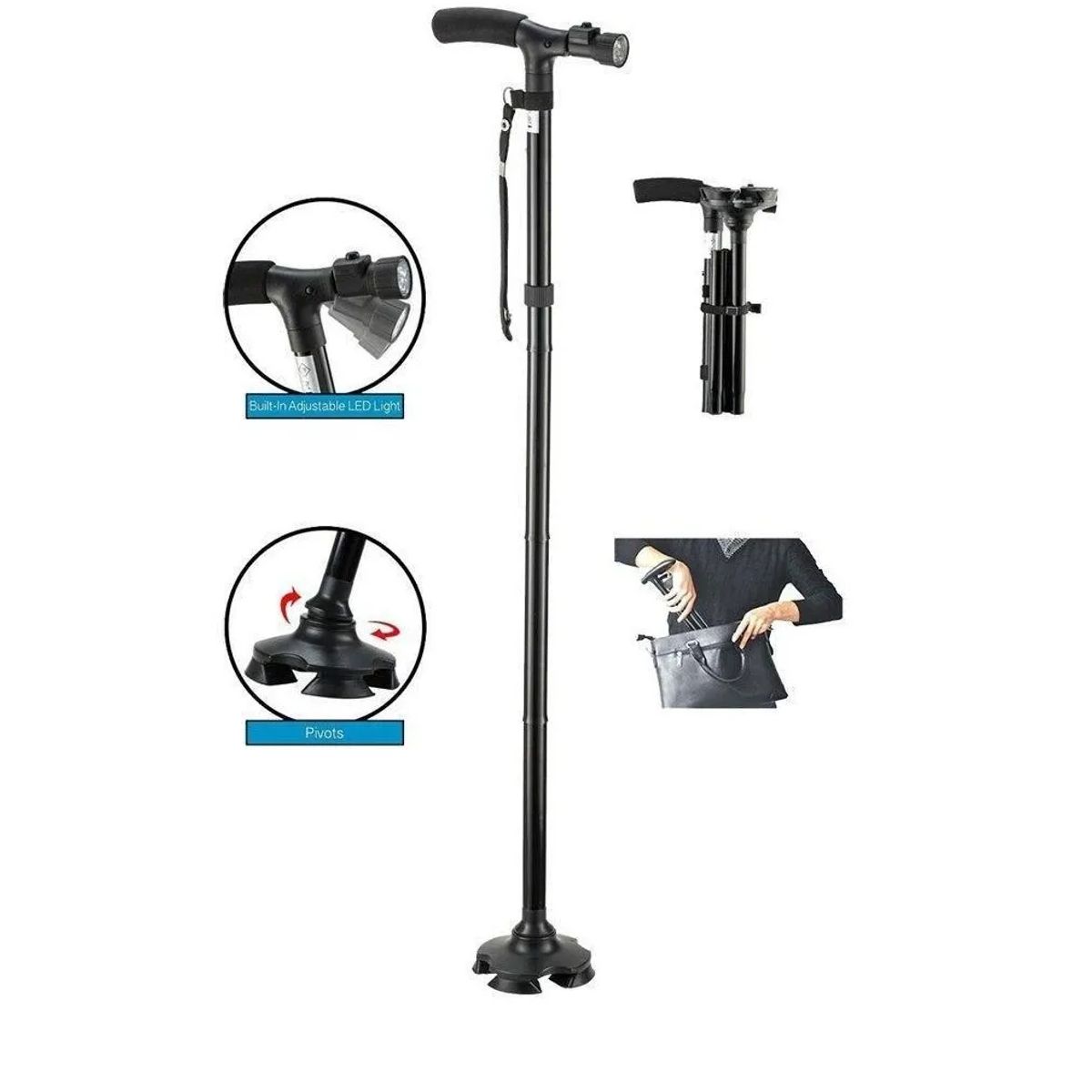 SKY - Trusty Cane Baston Ortopedico Plegable Con Linterna Luz Led